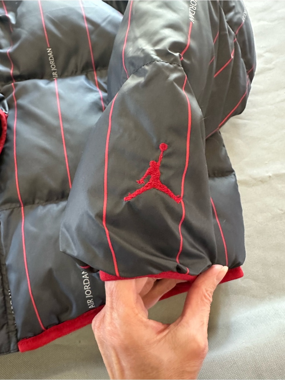 Dope! Jordan Black Puffer Jacket with Red Pinstripe Accents, rare one off! - Picture 4 of 9